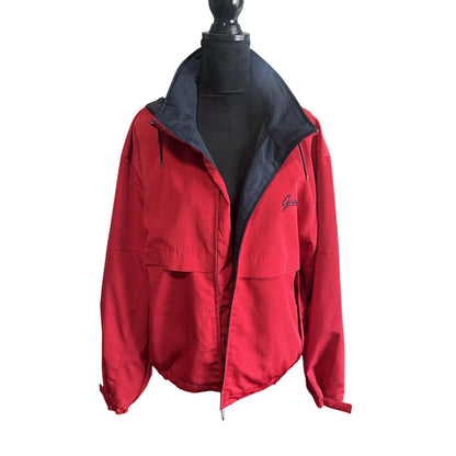 Vintage Port Authority Mens Large Red Windbraker Jacket w/ Hiding Hoodie!