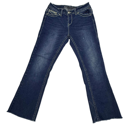 Embellished Bootcut Jeans Womens Dark Wash Rhinestone Embroidered Pockets Y2K