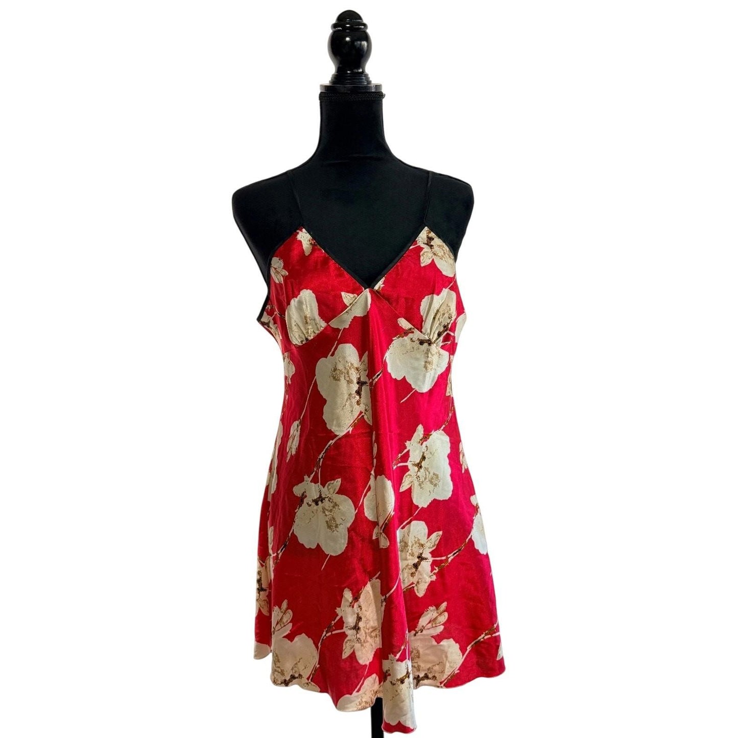 Vintage Red Y2K Victoria Secret satin flower slip / spaghetti strap dress women