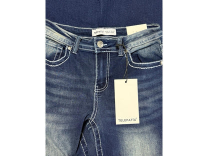 Telepatía Women’s Wide Leg Jeans Size 7/28 Mid Rise Rhinestone Pockets Y2k Style