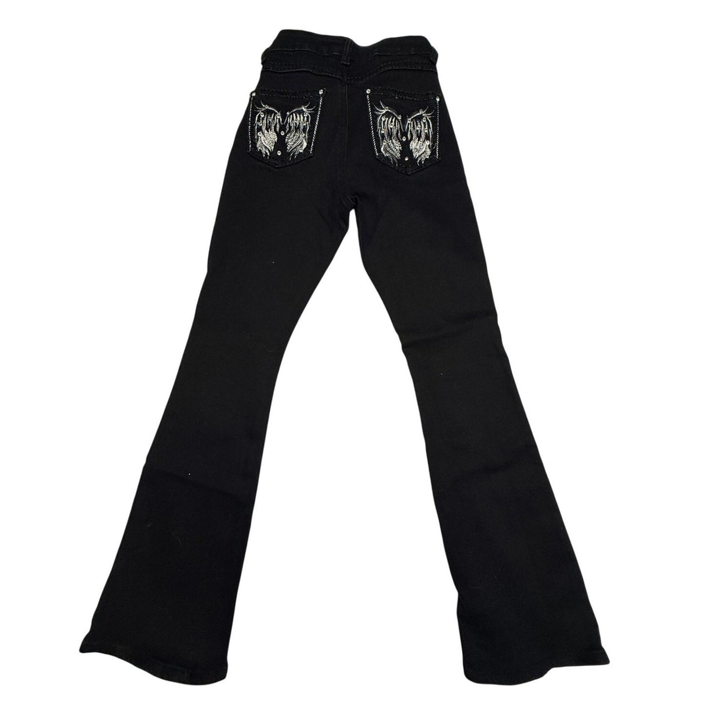 moda bootcut dark demin jeans with embellished back pockets