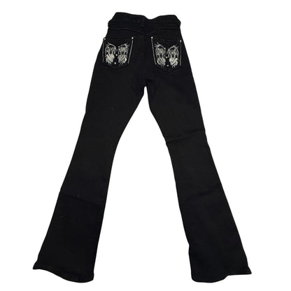 moda bootcut dark demin jeans with embellished back pockets