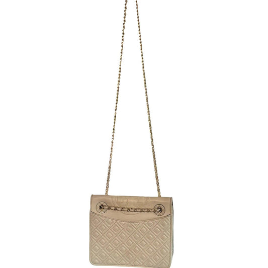 Tory Burch Quilted Leather Chain Shoulder Bag Ivory Cream Crossbody Purse Gold