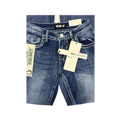 SKY Low Rise Bootcut Jeans Women Rhinestone Wing Heart Pockets NWT Size 7 Y2K