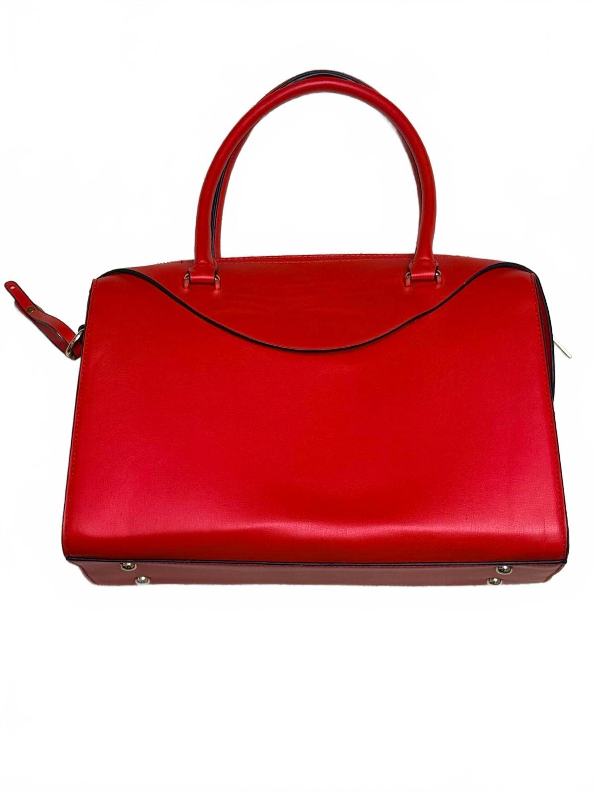 Elegant Red Leather Handbag with Chain Print Interior