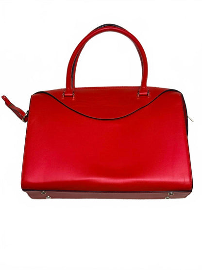Elegant Red Leather Handbag with Chain Print Interior