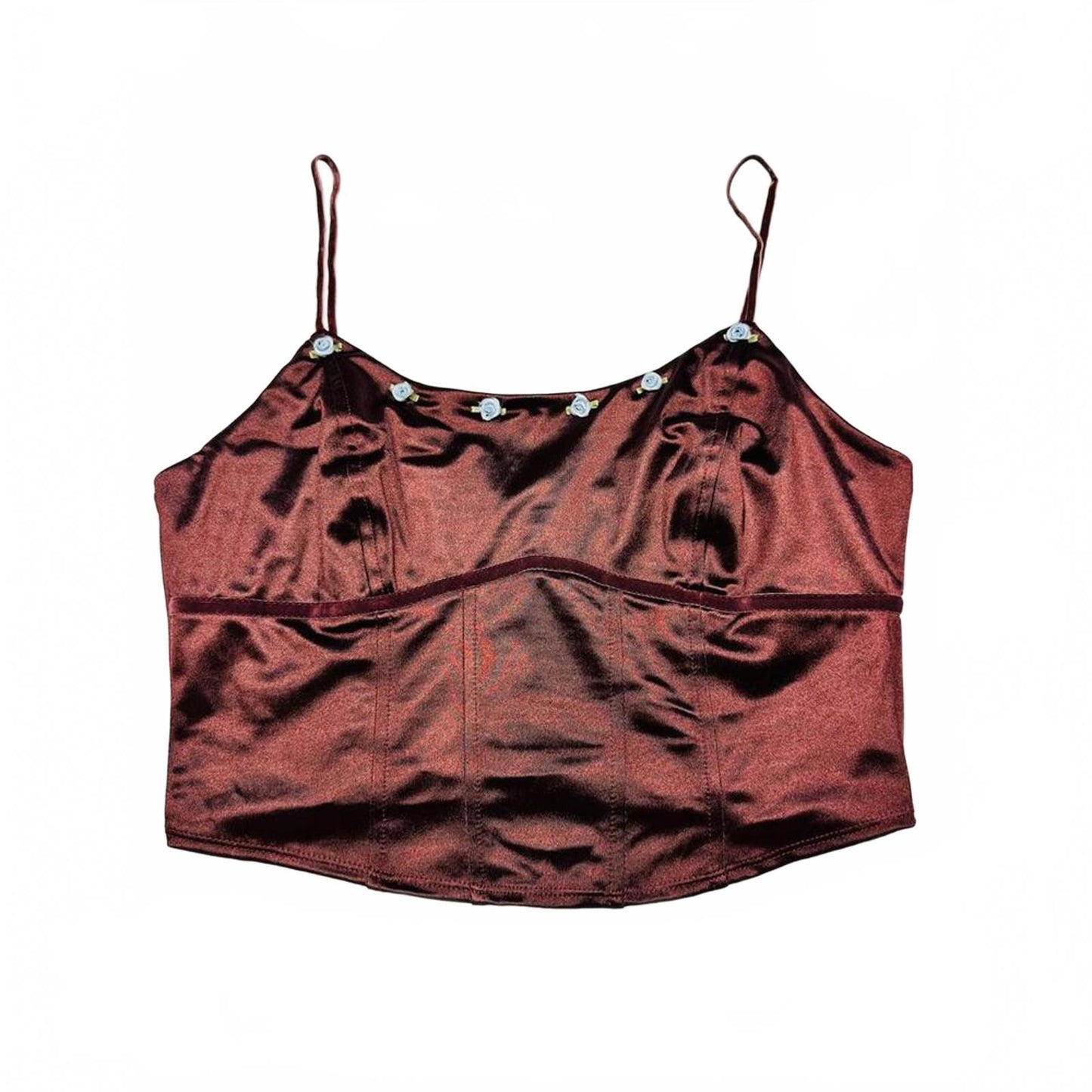 Satin Burgundy Camisole Top with Floral Embellishments