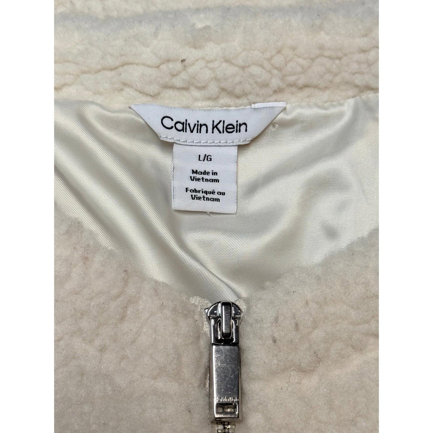Calvin Klein Sherpa Fleece Jacket Womens L Cream Full Zip Teddy