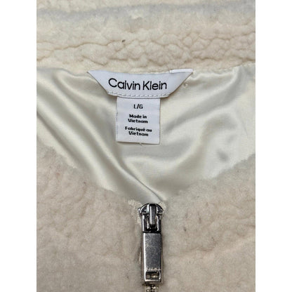 Calvin Klein Sherpa Fleece Jacket Womens L Cream Full Zip Teddy