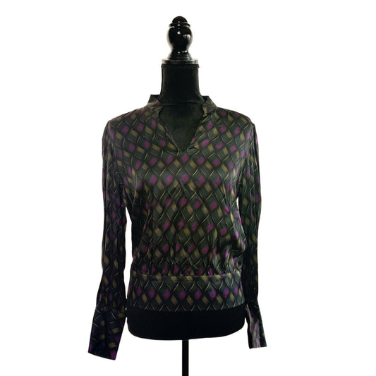 Etcetera Size 6 Abstract Pattern Print Blouse Long Sleeve V Neck