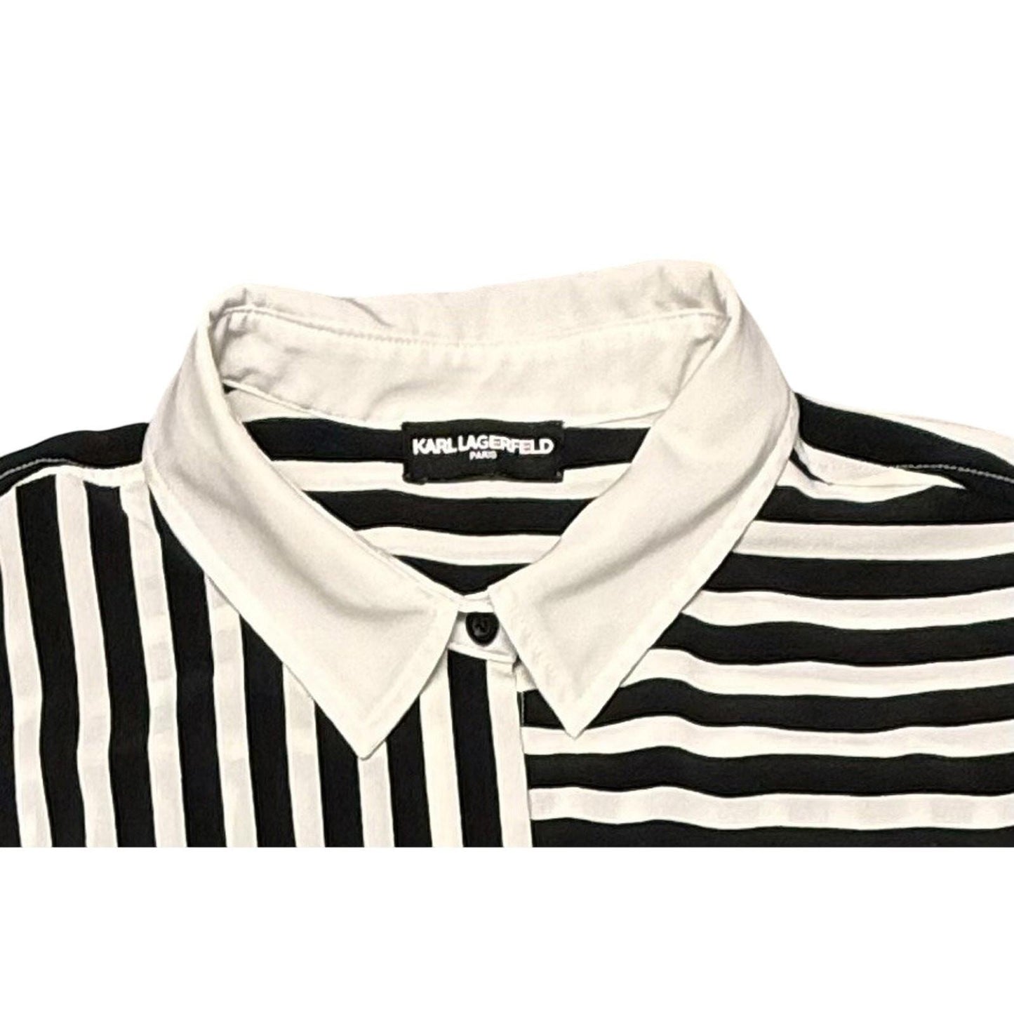 Karl Lagerfeld Paris Women's Striped Button Up Shirt Black White Size L Women’s