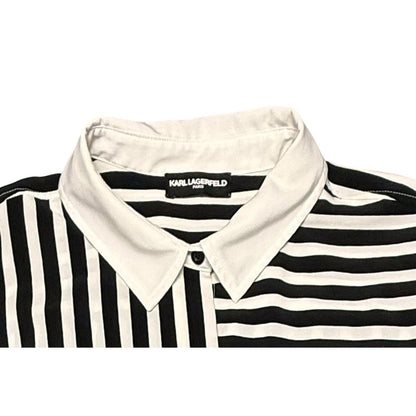 Karl Lagerfeld Paris Women's Striped Button Up Shirt Black White Size L Women’s