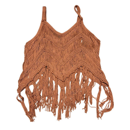 Women’s Crochet Fringe Tank Top Size S Rust Orange Boho Festival Crop Top