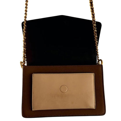 Tory Burch Black Brown Croc Embossed Leather ChainCrossbody Bag Colorblock Purse