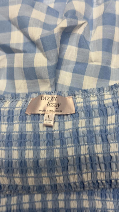 Dizzy Lizzy Blue and White Gingham Puff Sleeve Top - Size L