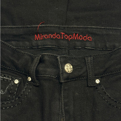 moda bootcut dark demin jeans with embellished back pockets