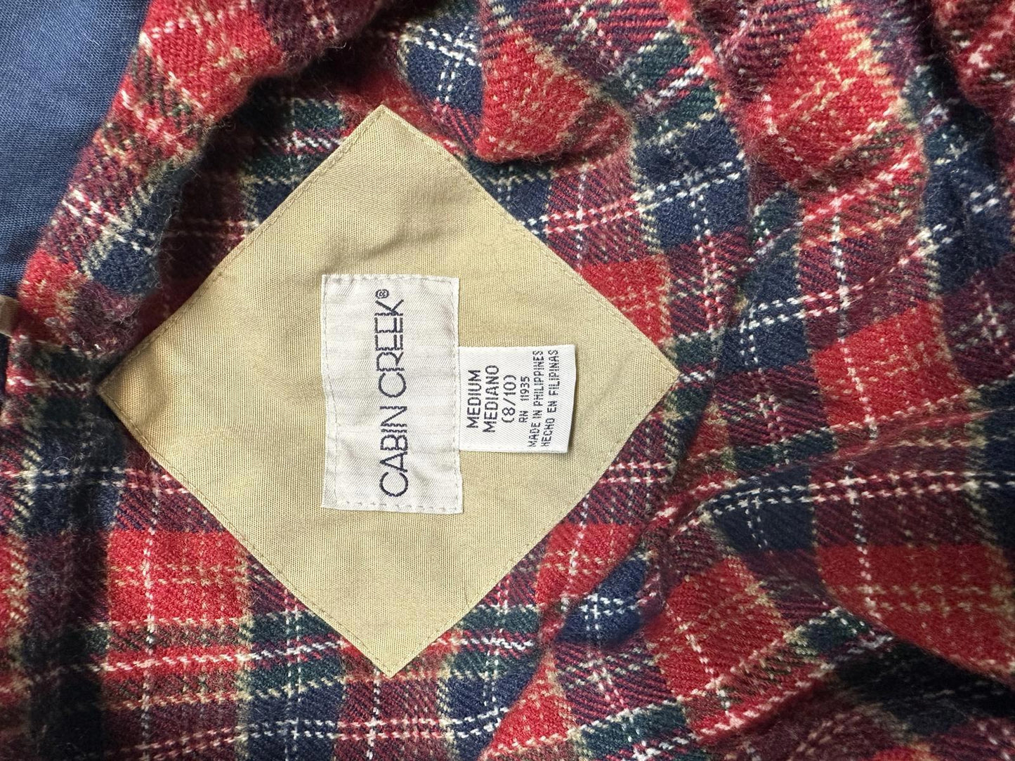 Cabin Creek Medium Beige Jacket with Blue Collar and Plaid Lining
