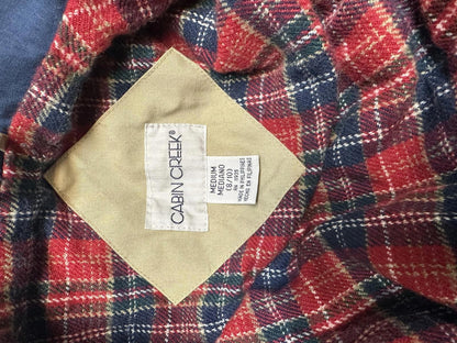 Cabin Creek Medium Beige Jacket with Blue Collar and Plaid Lining