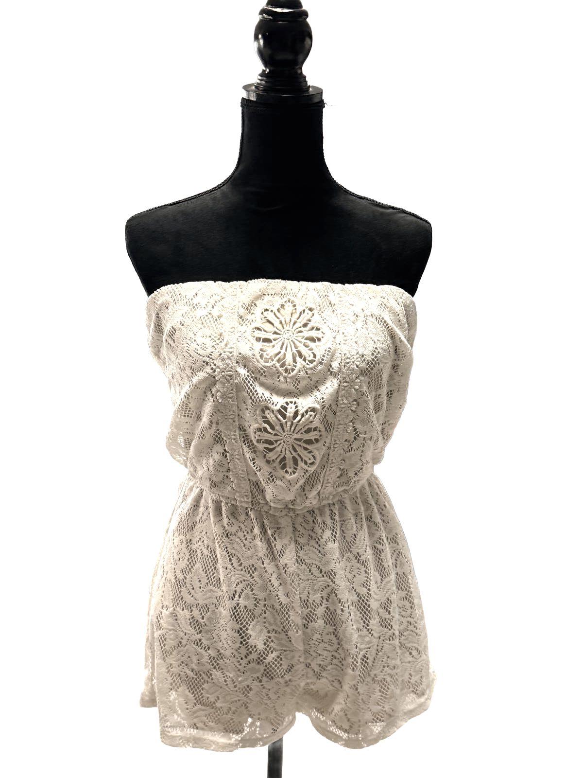 Trixxi White Lace Strapless Mini Dress Bridal Shower Wedding Reception Party M