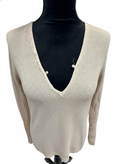 House of Harlow 1960 Tan Knit V-Neck Sweater Boho Revolve Neutral Minimalist Med