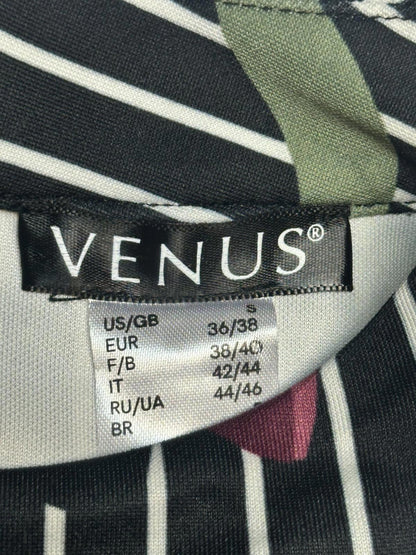 Venus Black and White Striped Floral Crop Top - Size S