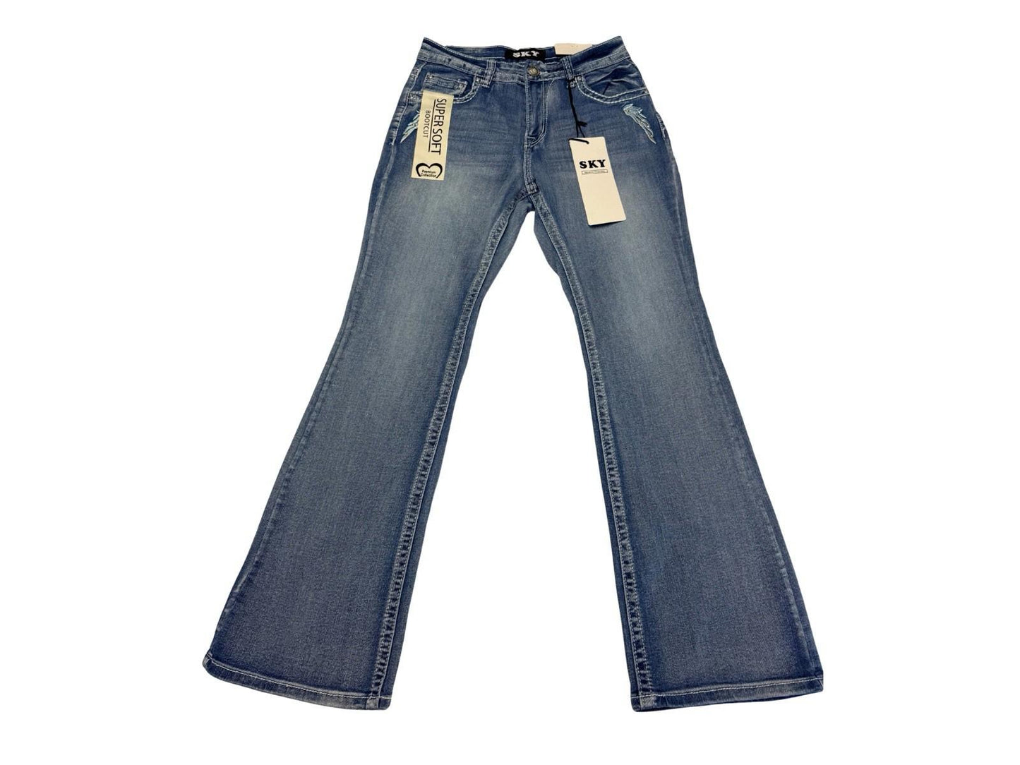 SKY Premium Bootcut Jeans Womens 9 Embroidered Winged Heart Pockets Super Soft