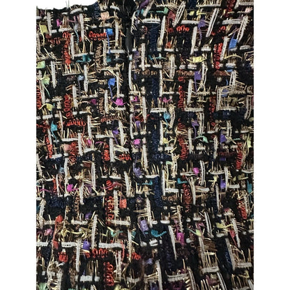 Plaid Double Breasted Tweed Straight Mini Skirt Black White Women Size Medium