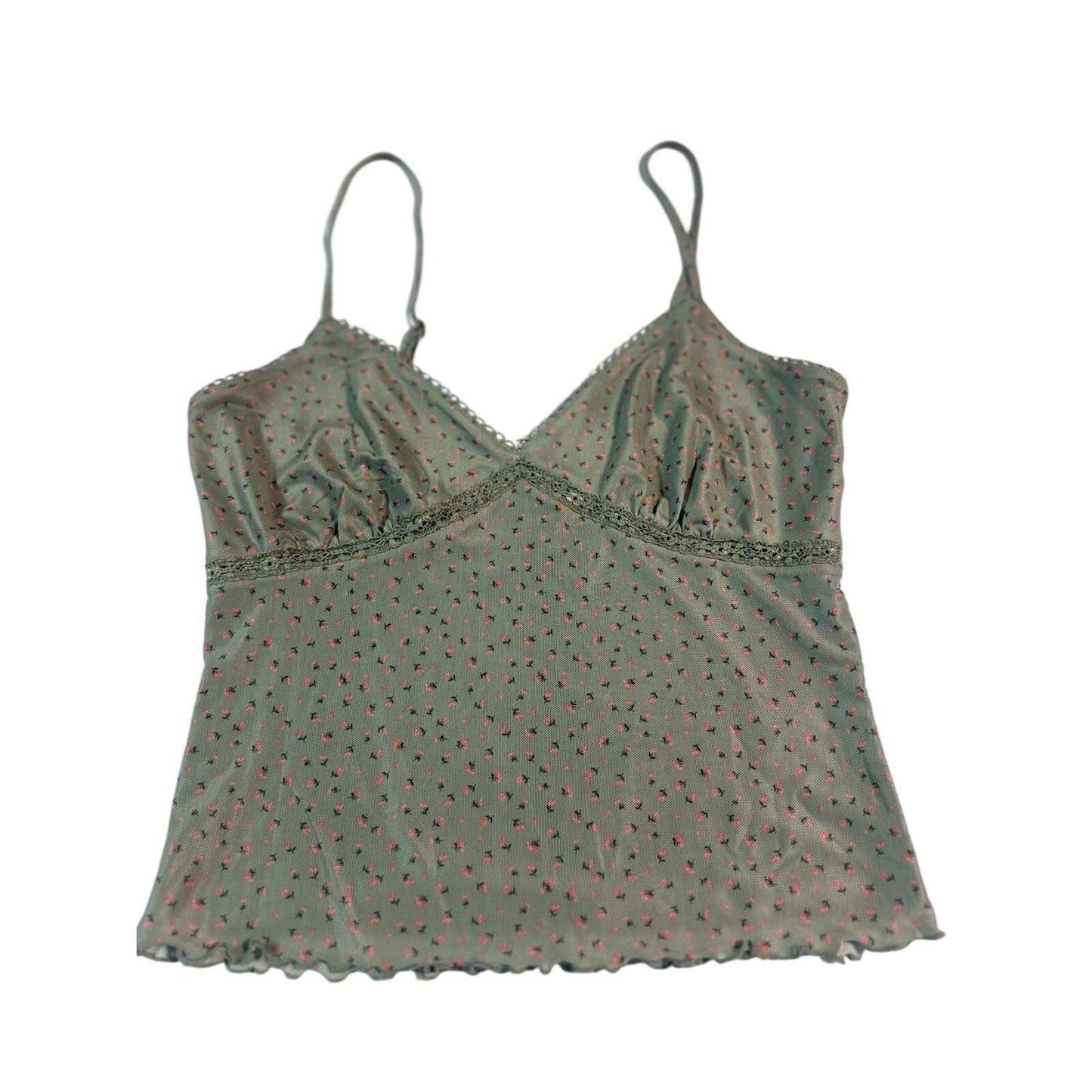 XS/small Flower Rose Spaghetti String Cami Top Pink & Green