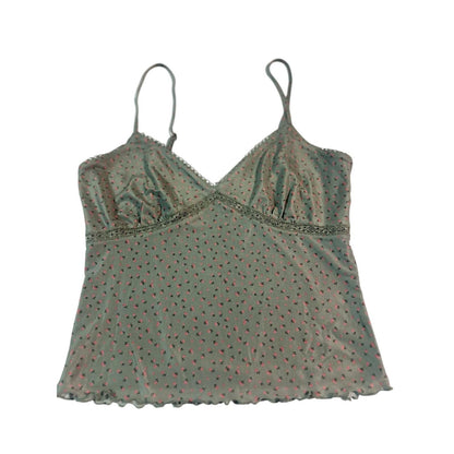 XS/small Flower Rose Spaghetti String Cami Top Pink & Green