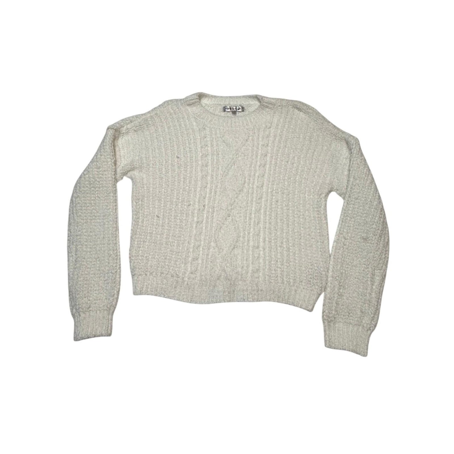 Madden Girl Ivory Chunky Knit Cropped Sweater Women SizeL Cozy Textured Pullover