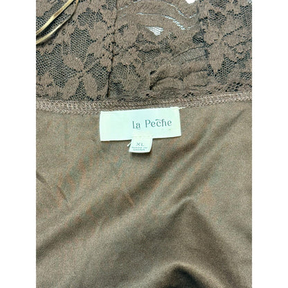 La Peche Brown Lace Long Sleeve Crop Top Women’s XL Sheer Floral Blouse Y2K