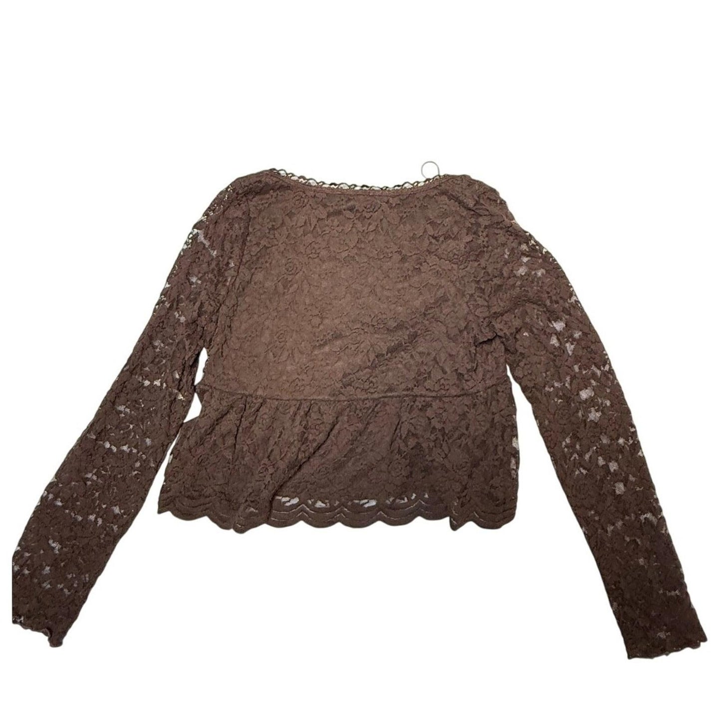 La Peche Brown Lace Long Sleeve Crop Top Women’s XL Sheer Floral Blouse Y2K