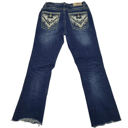 Embellished Bootcut Jeans Womens Dark Wash Rhinestone Embroidered Pockets Y2K