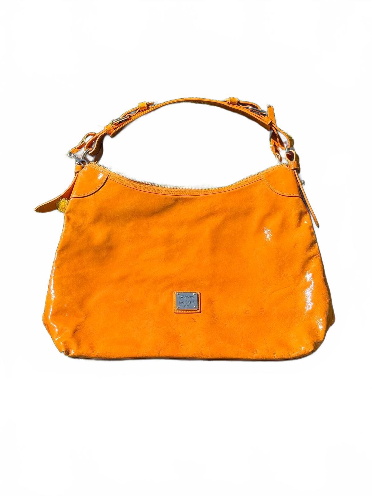 Dooney & Bourke Orange Patent Leather Hobo Shoulder Bag Pink Lining Vintage