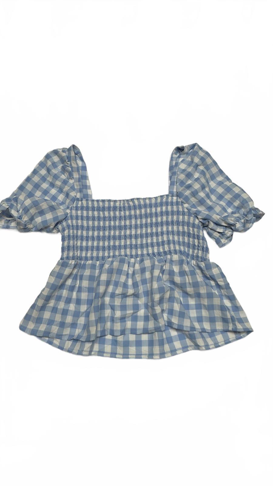 Dizzy Lizzy Blue and White Gingham Puff Sleeve Top - Size L