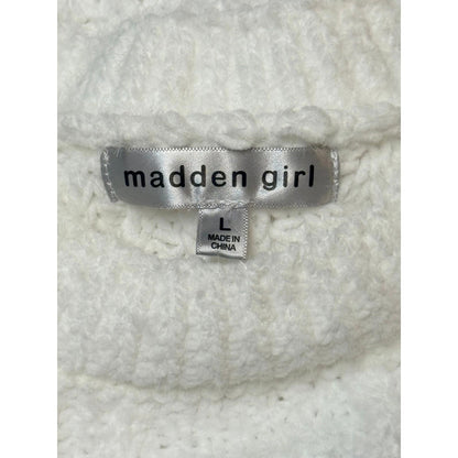 Madden Girl Ivory Chunky Knit Cropped Sweater Women SizeL Cozy Textured Pullover