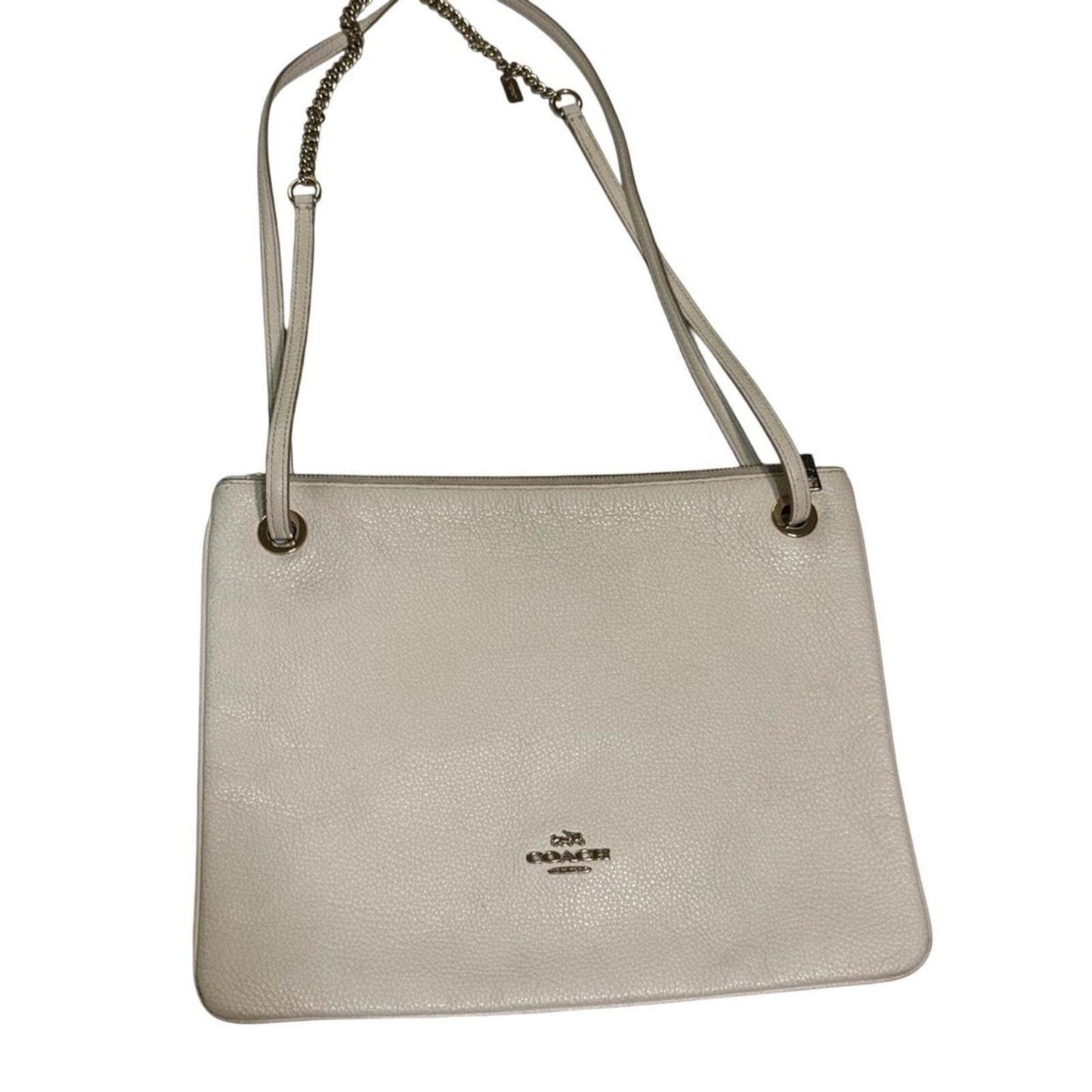 Coach White Leather Shoulder Bag with Chain Strap