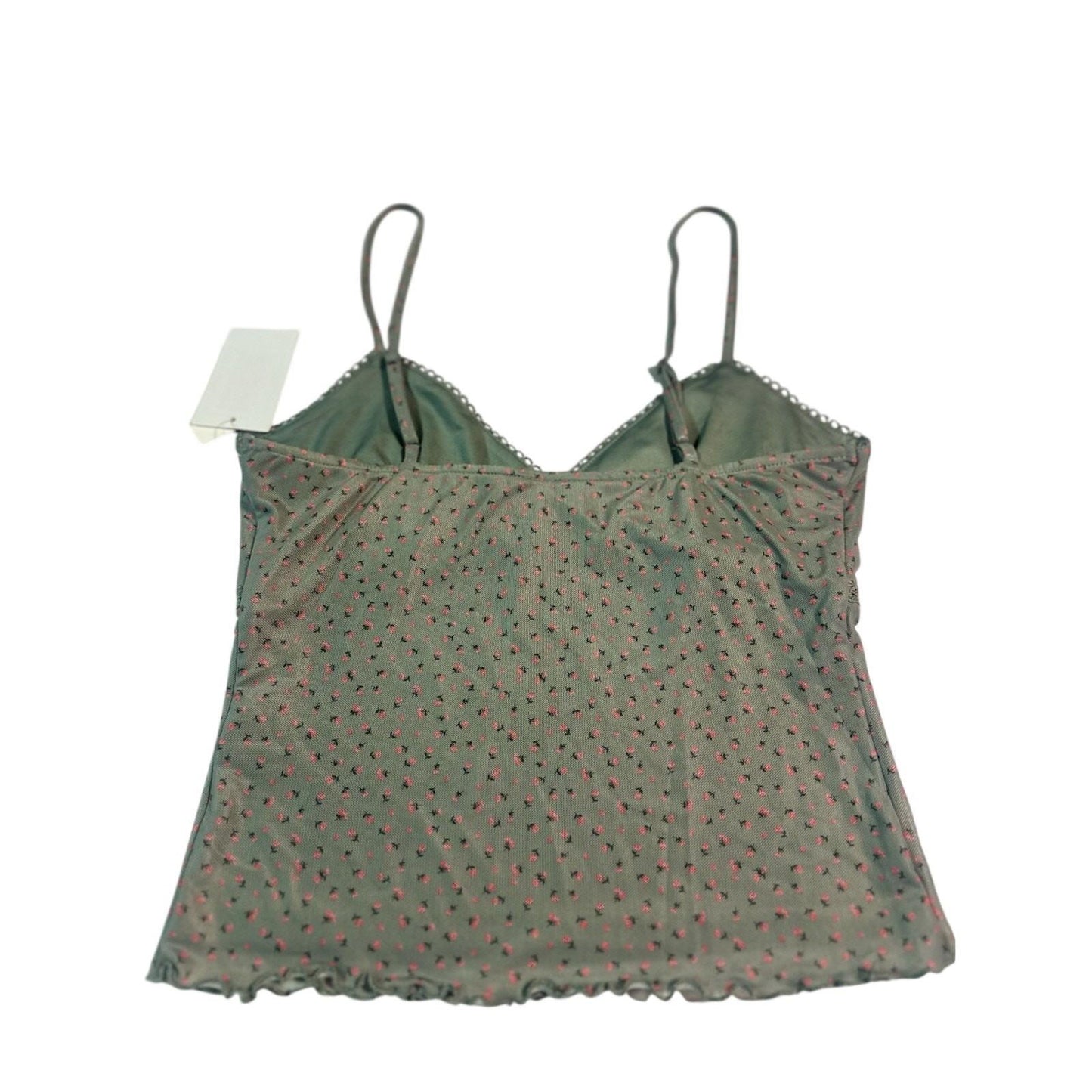 XS/small Flower Rose Spaghetti String Cami Top Pink & Green
