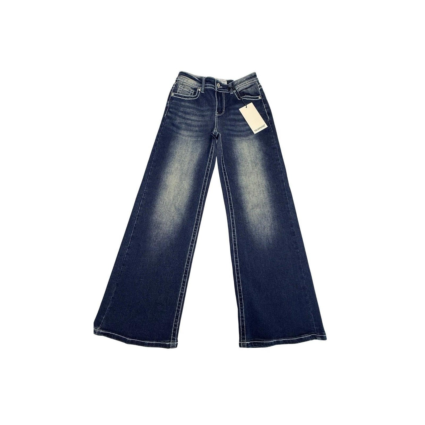 Telepatía Women’s Wide Leg Jeans Size 7/28 Mid Rise Rhinestone Pockets Y2k Style