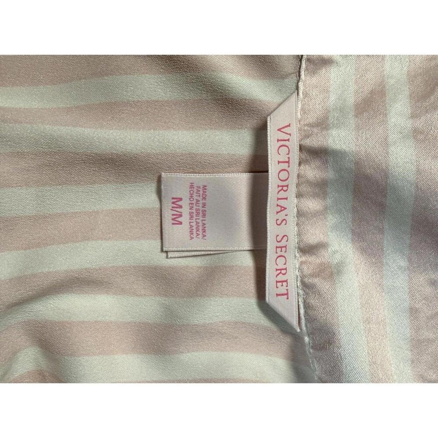 Victoria’s Secret Women’s Satin Pajama Top Size M Pink Stripe Button Up Shirt