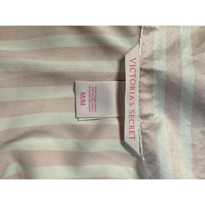 Victoria’s Secret Women’s Satin Pajama Top Size M Pink Stripe Button Up Shirt