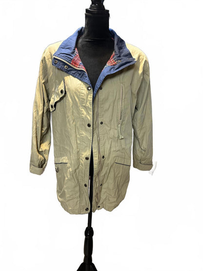 Cabin Creek Medium Beige Jacket with Blue Collar and Plaid Lining