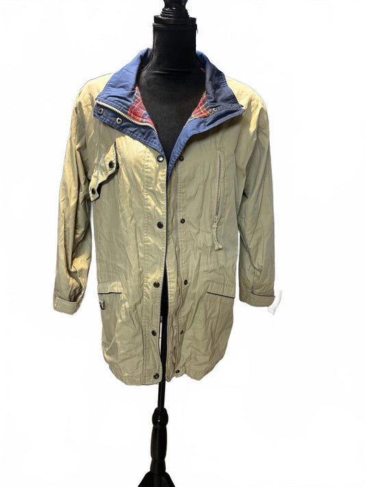 Cabin Creek Medium Beige Jacket with Blue Collar and Plaid Lining