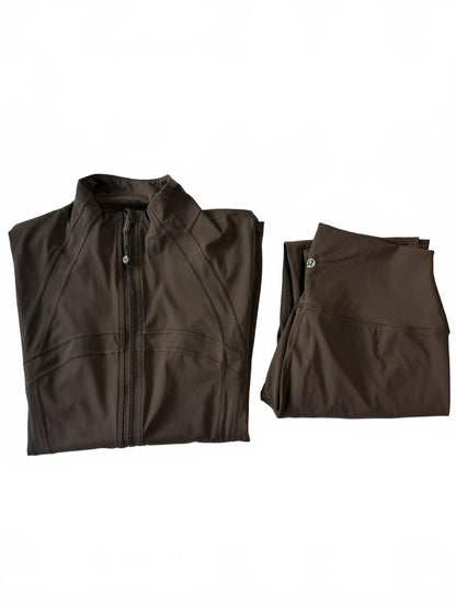 Lululemon Brown Matching Activewear Set Zip Jacket and High-Waist Leggings Size