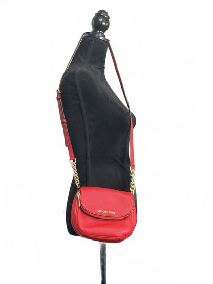 Michael Kors Red Pebbled Leather Crossbody Bag with Gold Chain Strap