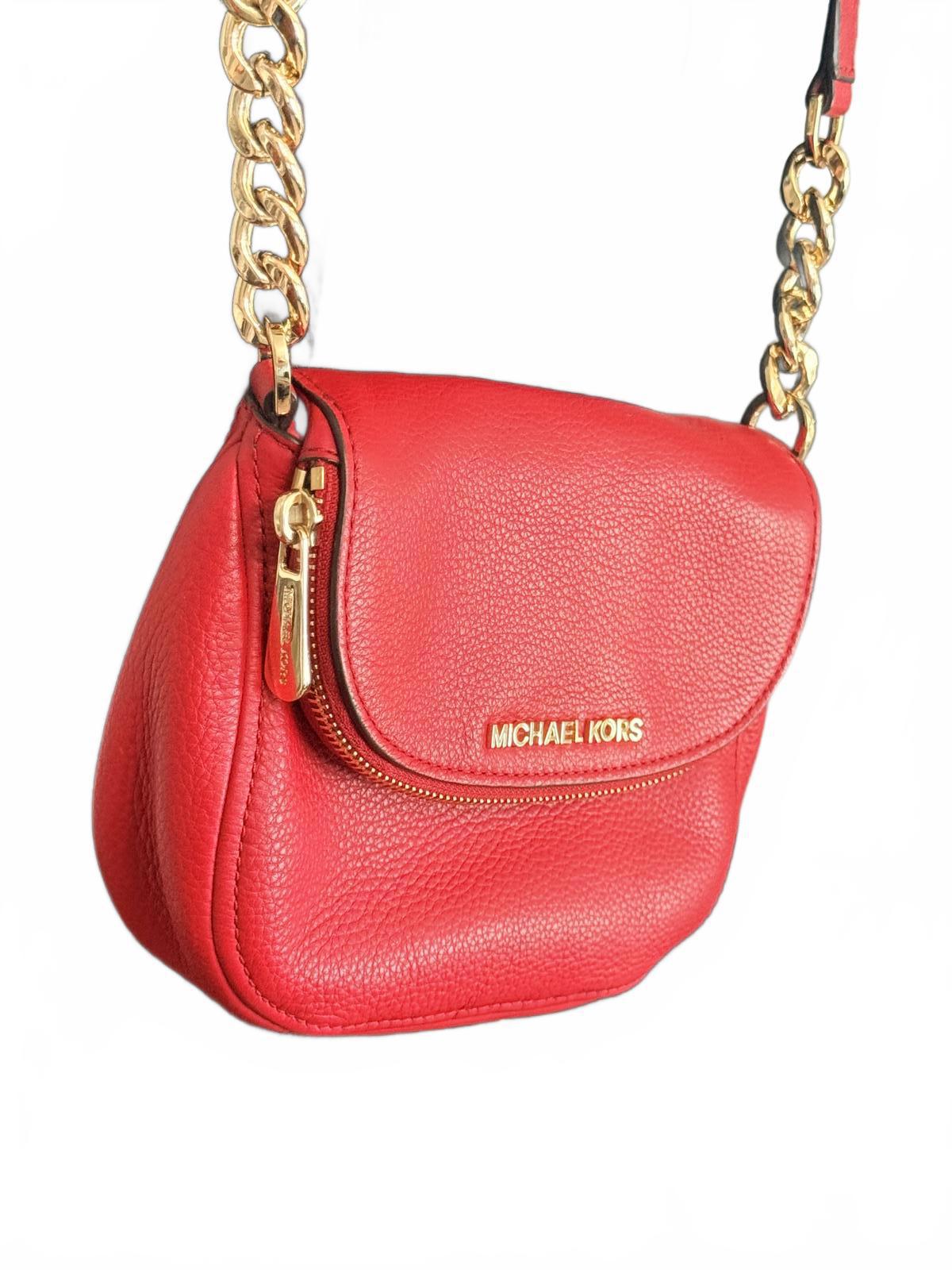 Michael Kors Red Pebbled Leather Crossbody Bag with Gold Chain Strap