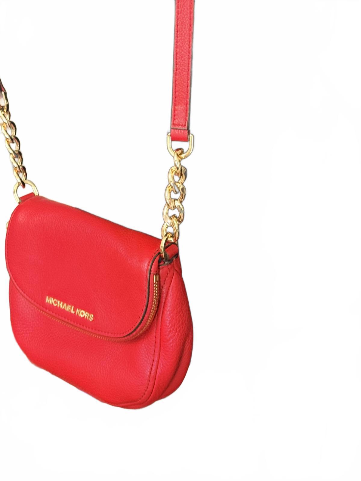 Michael Kors Red Pebbled Leather Crossbody Bag with Gold Chain Strap