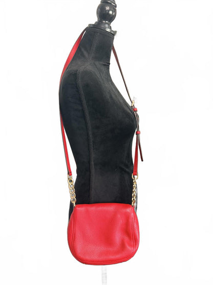 Michael Kors Red Pebbled Leather Crossbody Bag with Gold Chain Strap