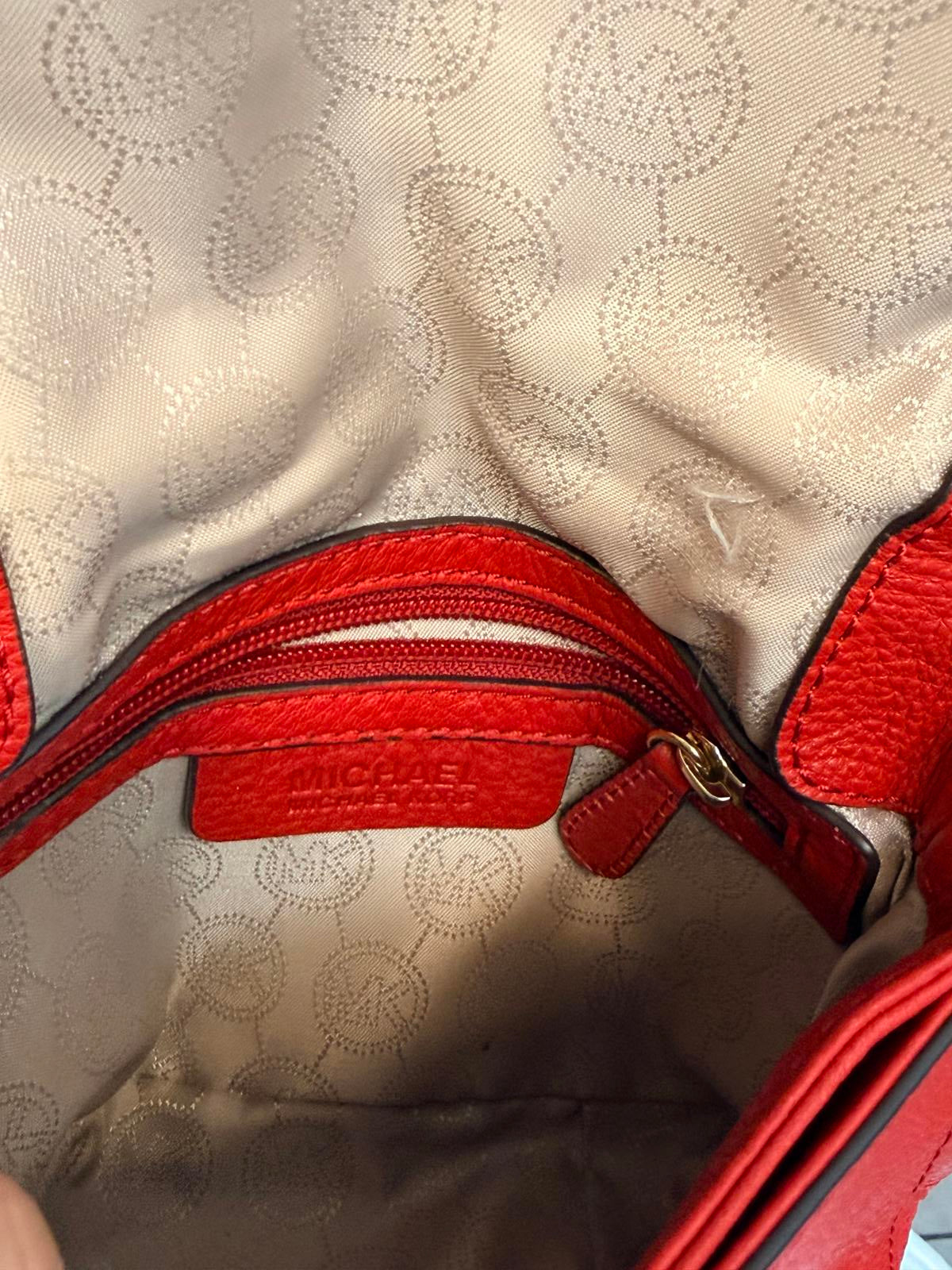 Michael Kors Red Pebbled Leather Crossbody Bag with Gold Chain Strap