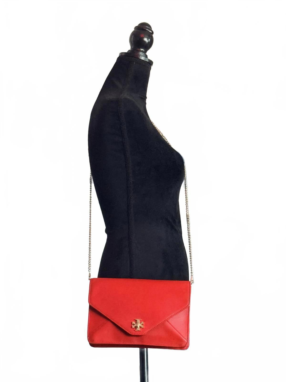 Tory Burch Red Leather Crossbody Bag with Gold Chain Strap
